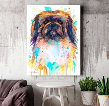 Pekingese, Dog watercolor painting print by Slaveika Aladjova